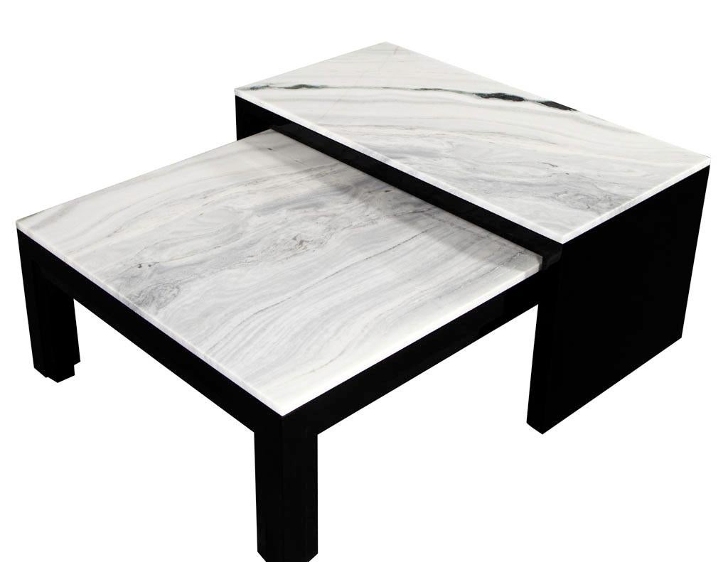Marble Custom Modern Stone Top Cocktail Table with Nesting Table Design For Sale