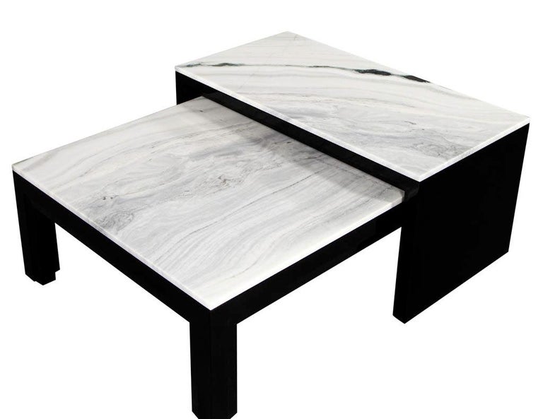 Custom Modern Stone Top Cocktail Table with Nesting Table Design For