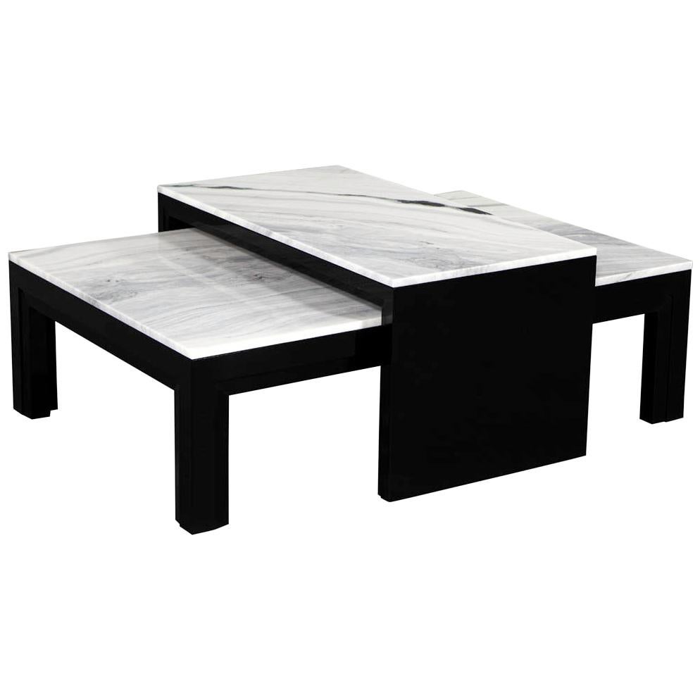 Custom Modern Stone Top Cocktail Table with Nesting Table Design For Sale