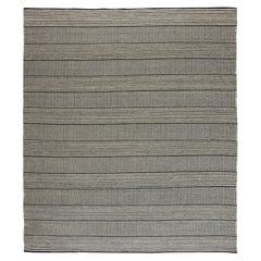 Custom Modern Striped Black Beige Flat-Woven Wool Rug by Doris Leslie Blau