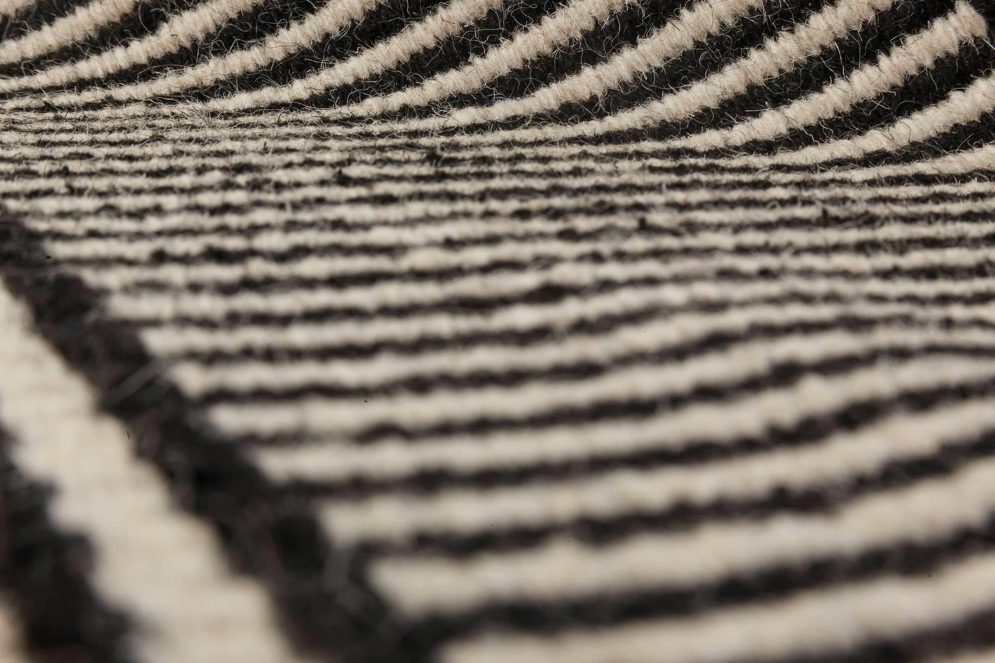 Indian Custom Modern Striped Flat-Woven Wool Rug in Black & White by Doris Leslie Blau For Sale
