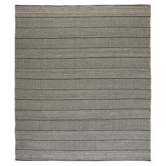 Custom Modern Striped Flat-Woven Wool Rug in Black & White by Doris Leslie Blau