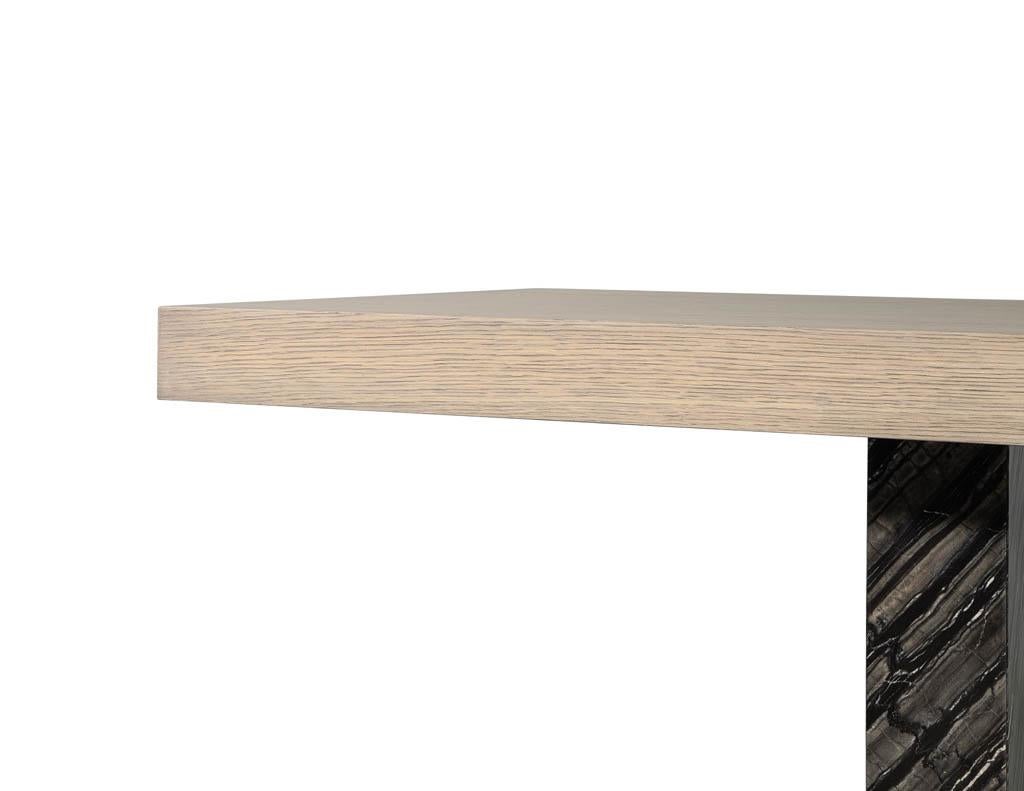 Custom Modern Style Oak and Marble Pedestal Base Dining Table Desk 6