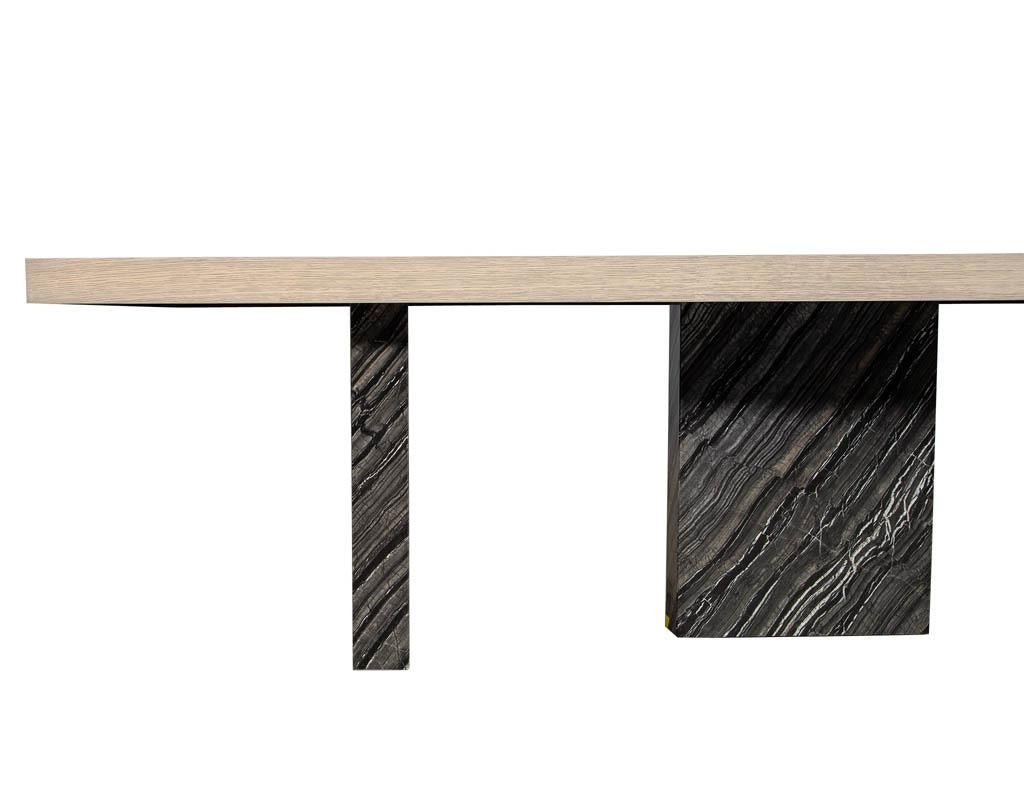 Custom Modern Style Oak and Marble Pedestal Base Dining Table Desk 7