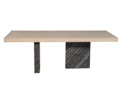 Custom Modern Style Oak and Marble Pedestal Base Dining Table Desk
