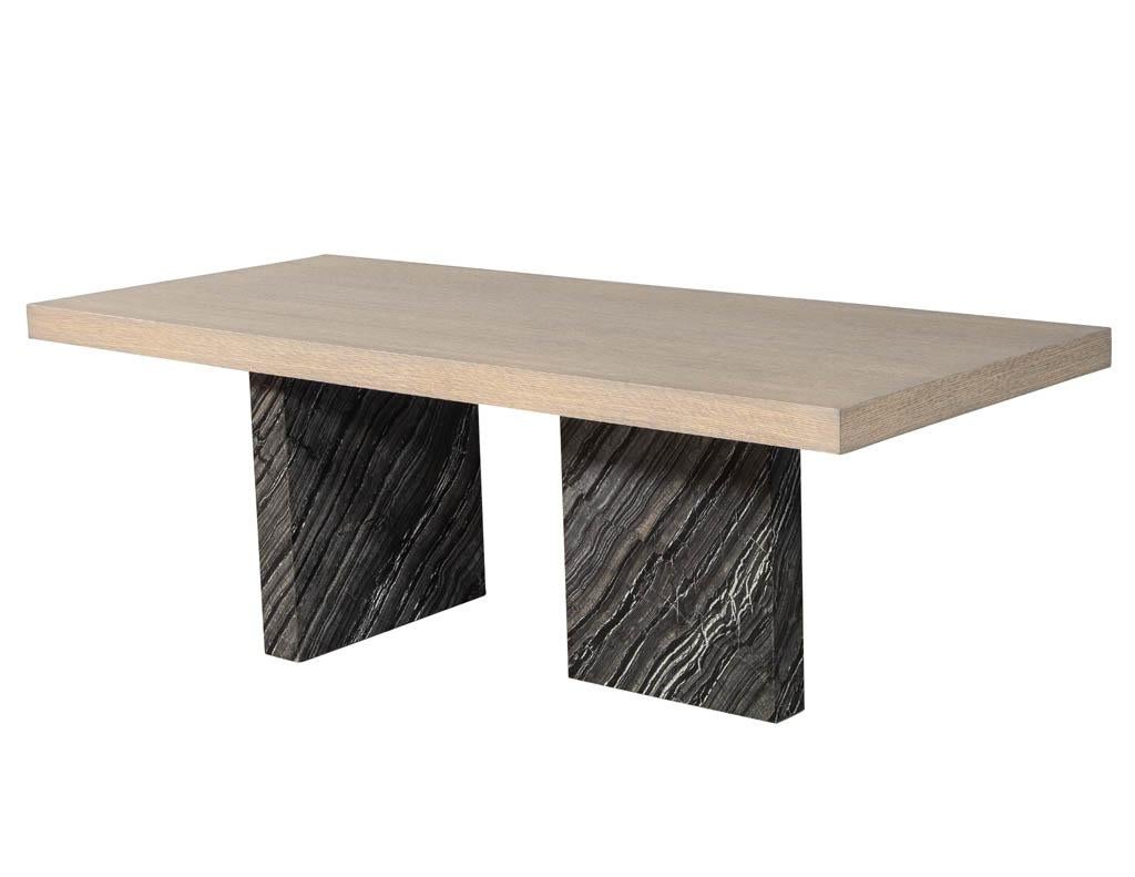 Canadian Custom Modern Style Oak and Marble Pedestal Base Dining Table Desk