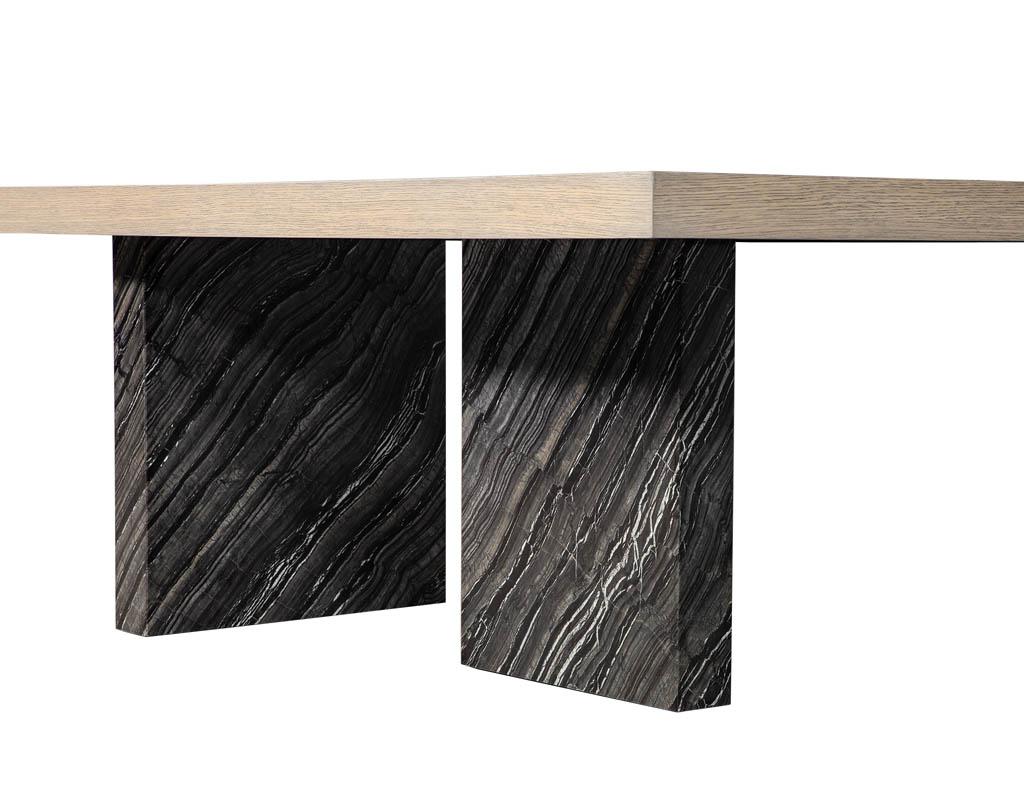 Contemporary Custom Modern Style Oak and Marble Pedestal Base Dining Table Desk