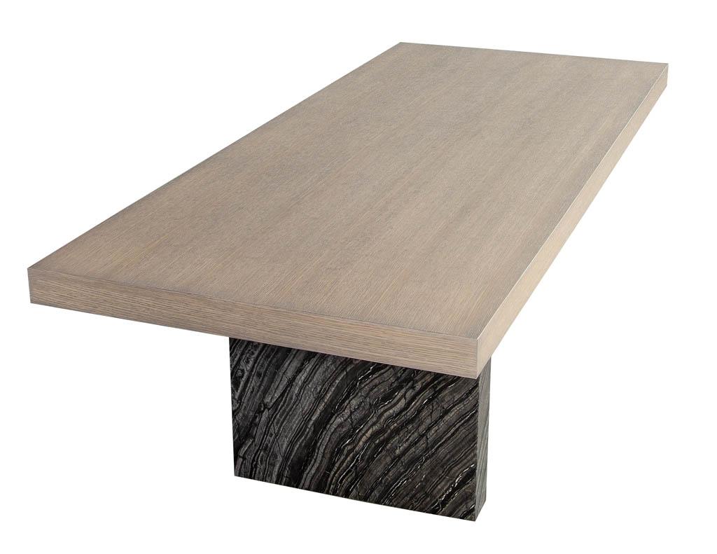 Custom Modern Style Oak and Marble Pedestal Base Dining Table Desk 3