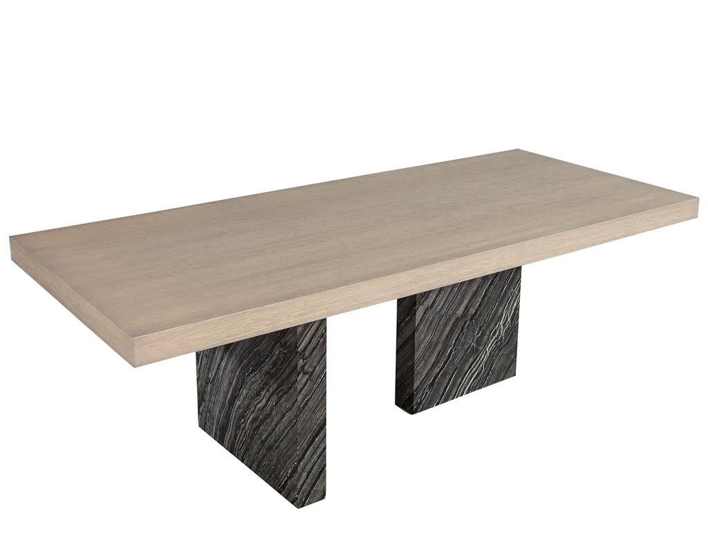Custom Modern Style Oak and Marble Pedestal Base Dining Table Desk 4