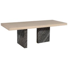 Custom Modern Style Oak and Marble Pedestal Base Dining Table Desk