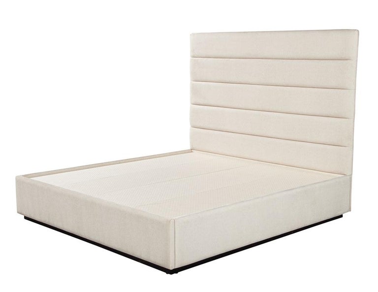 Canadian Custom Modern Upholstered Channeled King Bed For Sale