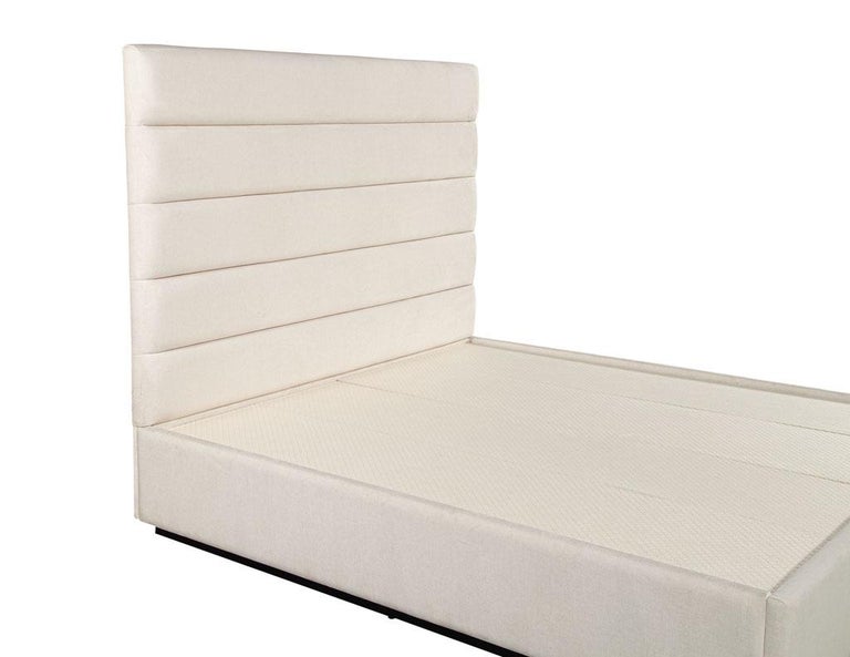 Fabric Custom Modern Upholstered Channeled King Bed For Sale