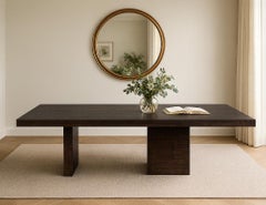 Custom Modern Walnut Dining Table with Column Pedestals by Carrocel