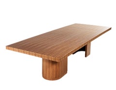 Custom Modern Walnut Dining Table with Curved Pedestal Design