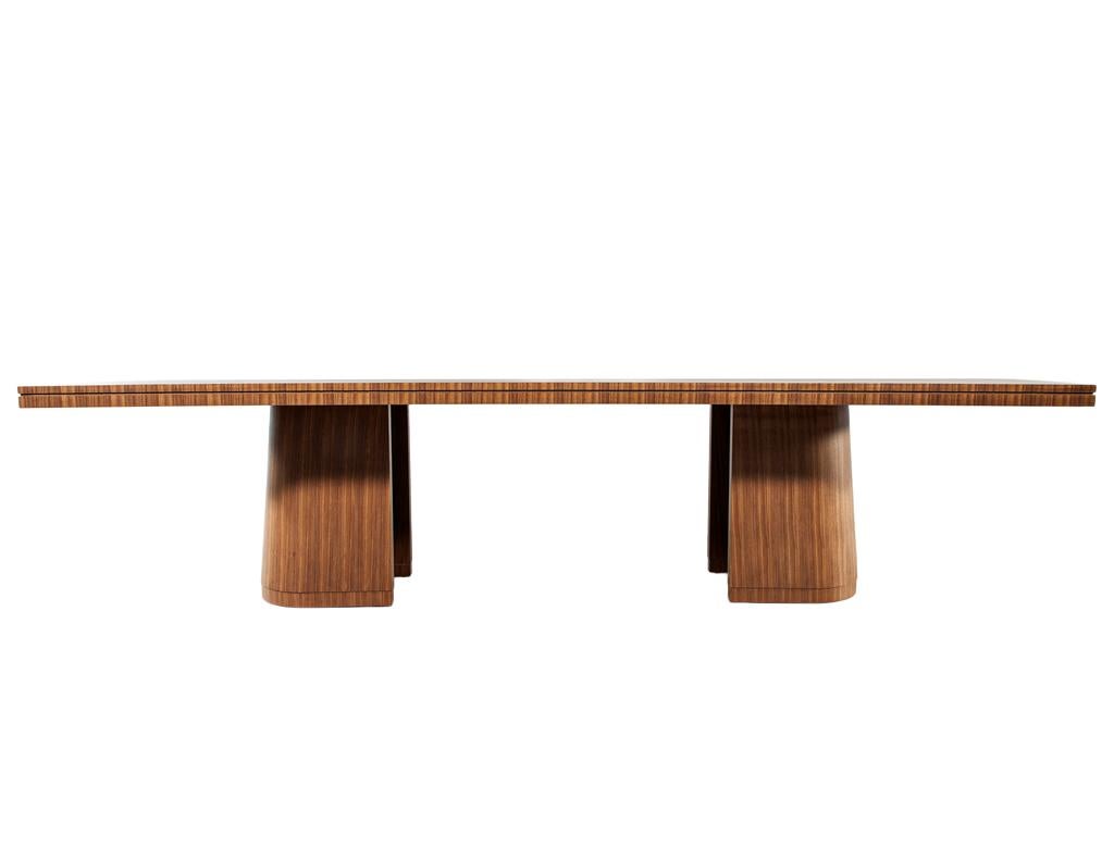 Contemporary Custom Modern Walnut Dining Table with Curved Pedestal Design For Sale
