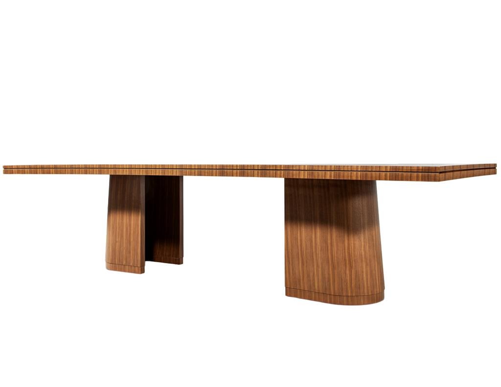 Custom Modern Walnut Dining Table with Curved Pedestal Design For Sale 1