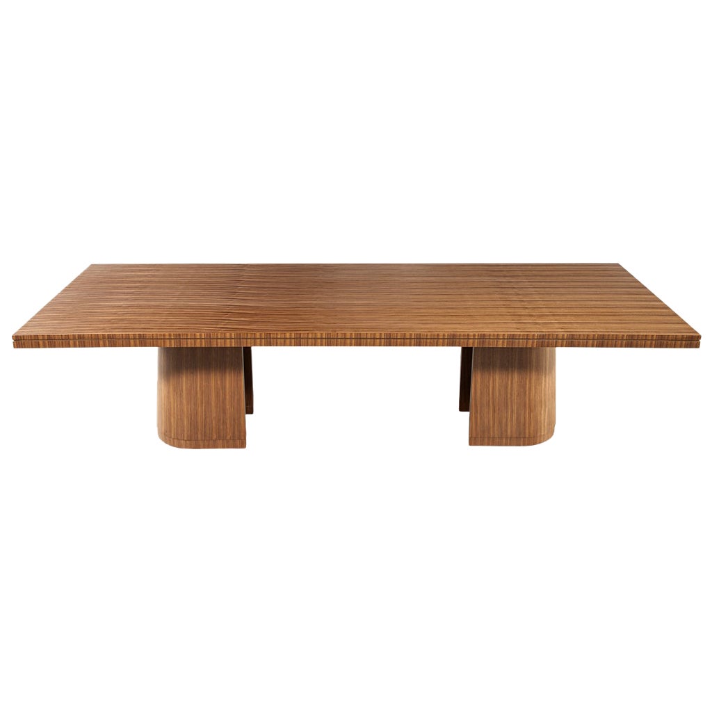 Custom Modern Walnut Dining Table with Curved Pedestal Design