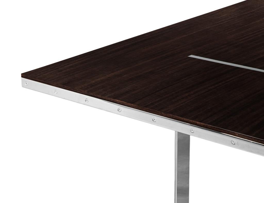 Custom Modern Walnut Dining Table with Stainless Steel Pedestals en vente 2