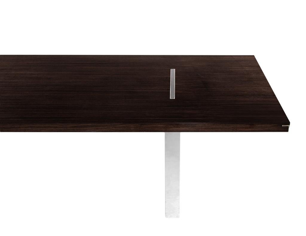 Canadien Custom Modern Walnut Dining Table with Stainless Steel Pedestals en vente