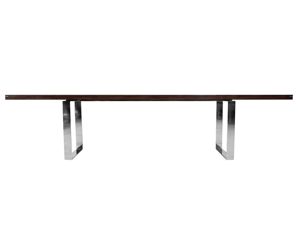 Custom Modern Walnut Dining Table with Stainless Steel Pedestals Neuf - En vente à North York, ON