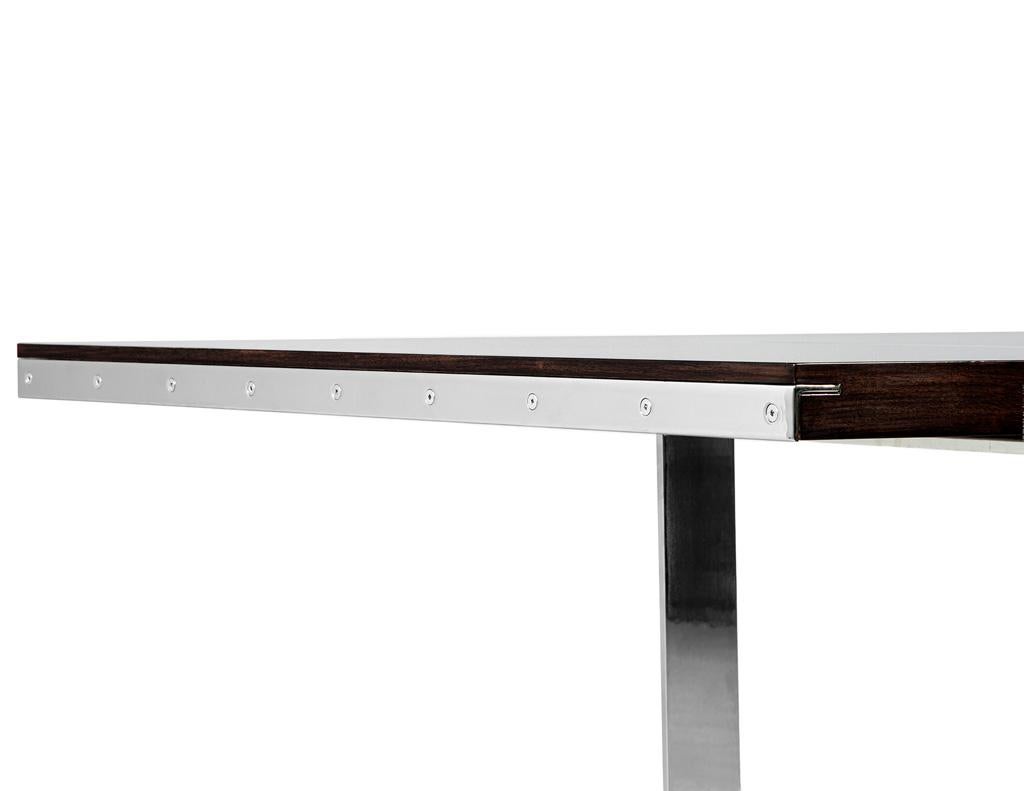 XXIe siècle et contemporain Custom Modern Walnut Dining Table with Stainless Steel Pedestals en vente