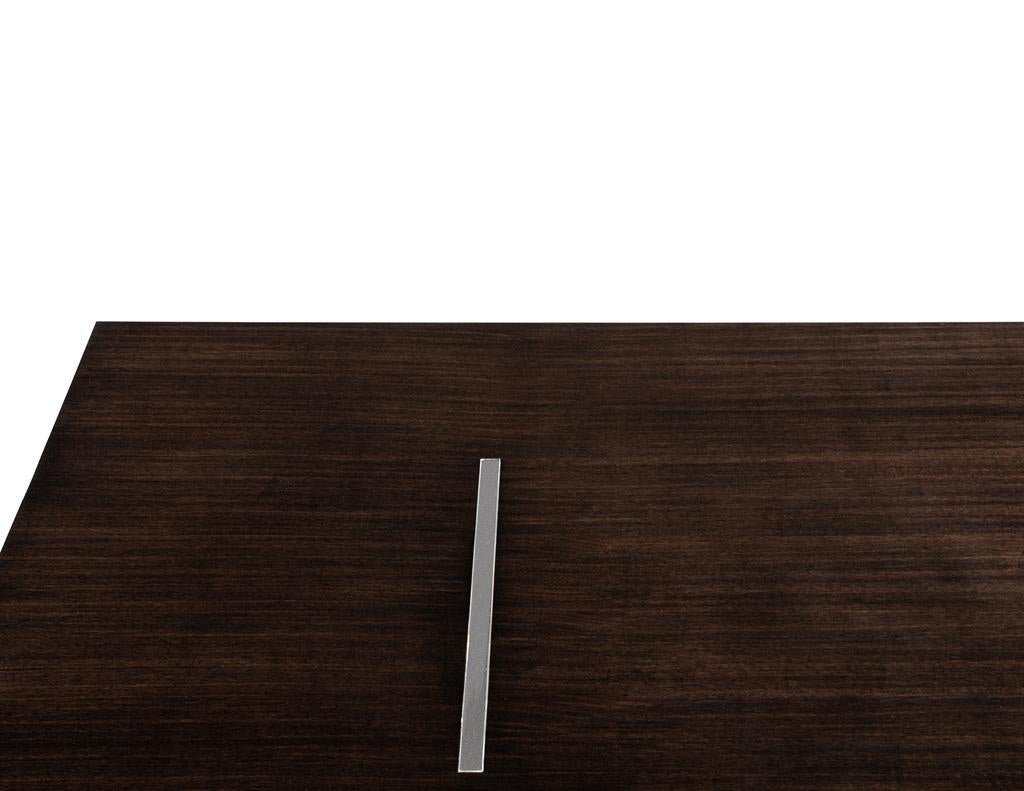 Custom Modern Walnut Dining Table with Stainless Steel Pedestals en vente 1