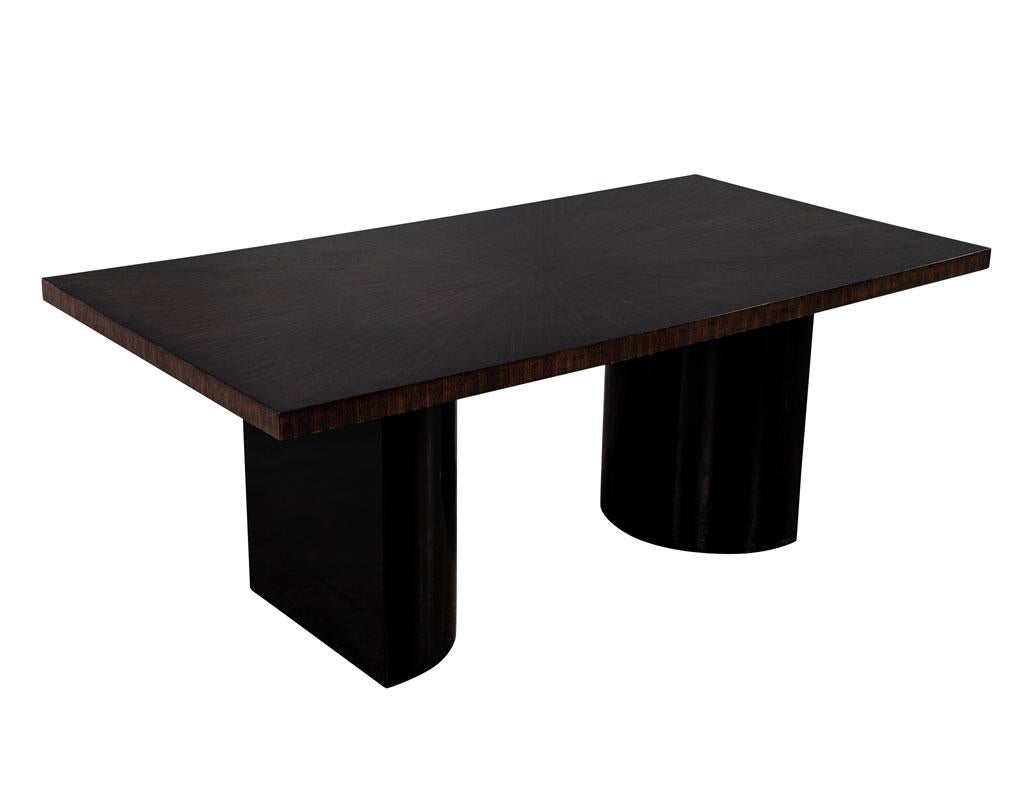 Custom Modern Walnut Starburst Dining Table with Black Curved Pedestals For Sale 4