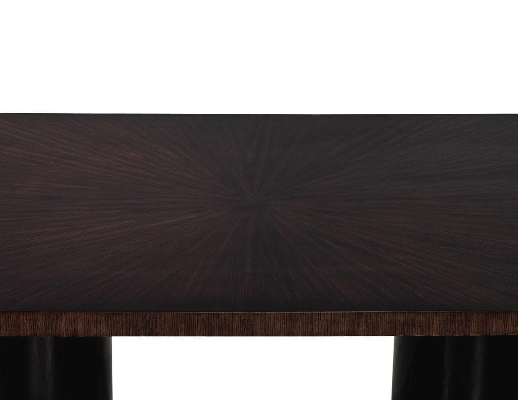 Custom Modern Walnut Starburst Dining Table with Black Curved Pedestals In New Condition For Sale In North York, ON