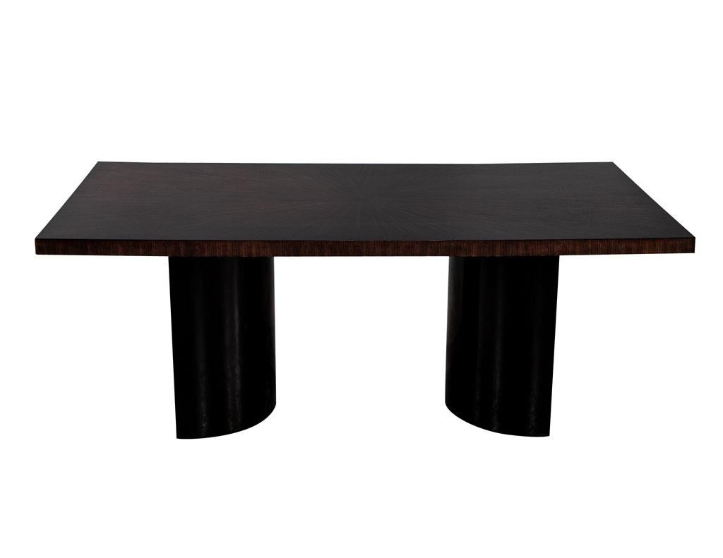 Contemporary Custom Modern Walnut Starburst Dining Table with Black Curved Pedestals For Sale