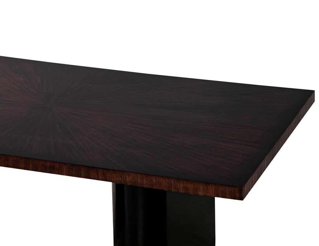 Custom Modern Walnut Starburst Dining Table with Black Curved Pedestals For Sale 1