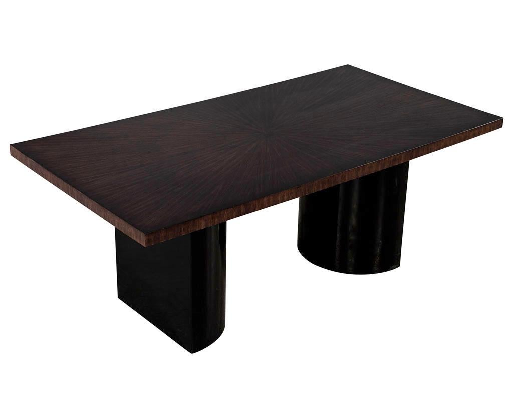 Custom Modern Walnut Starburst Dining Table with Black Curved Pedestals For Sale 3