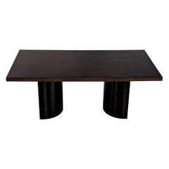 Custom Modern Walnut Starburst Dining Table with Black Curved Pedestals