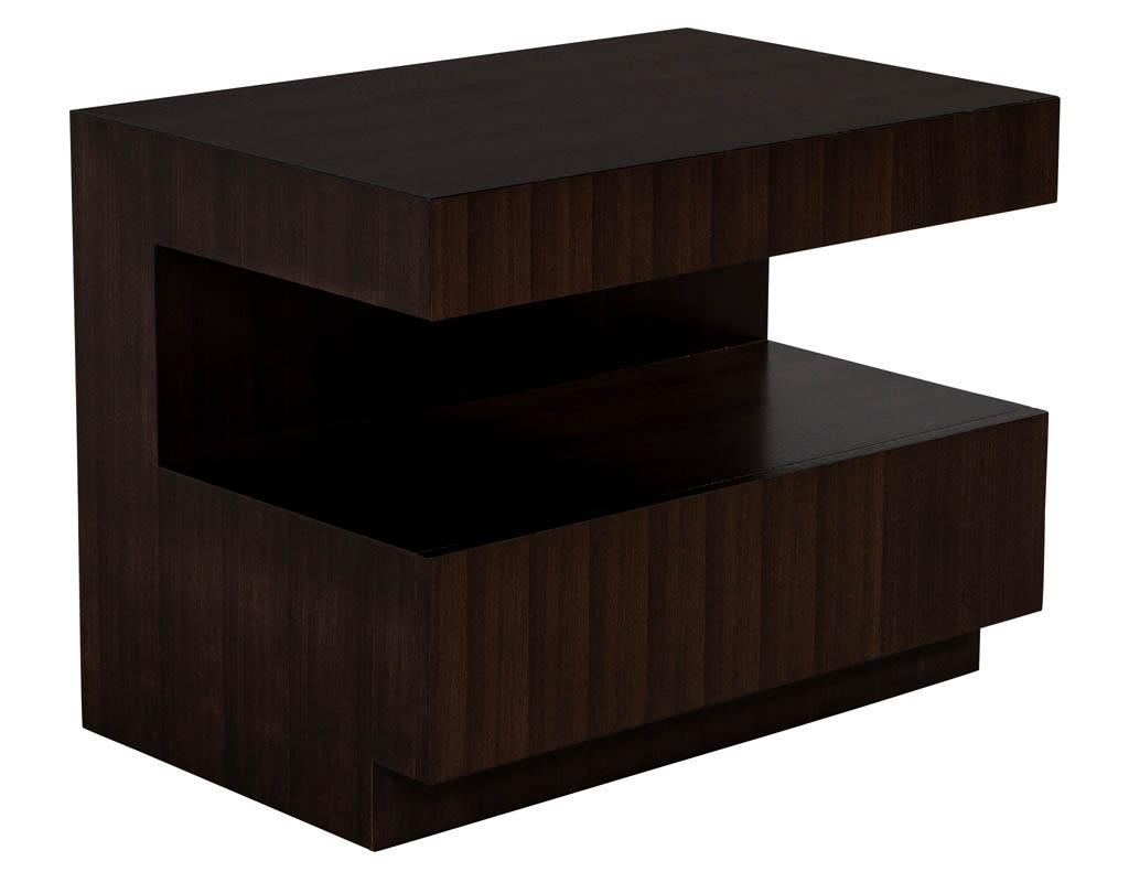 Carrocel custom modern style two drawer night tables. Custom built and finished by Carrocel in walnut and finished in a rich deep black walnut finish.

Price includes complimentary scheduled curb side delivery service to the continental USA.