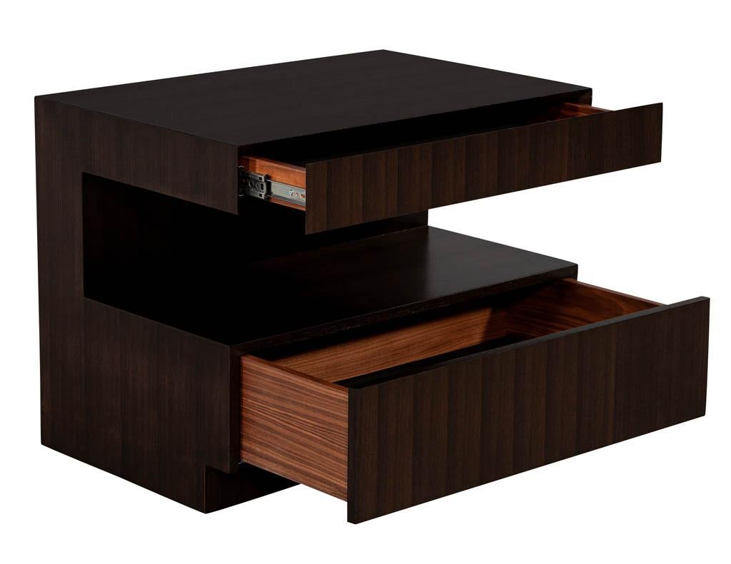 Canadian Custom Modern Walnut Two Tier Nightstands End Tables