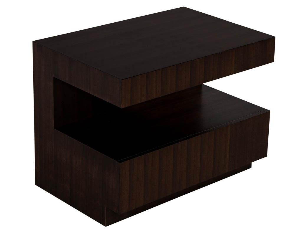 Custom Modern Walnut Two Tier Nightstands End Tables In New Condition For Sale In North York, ON