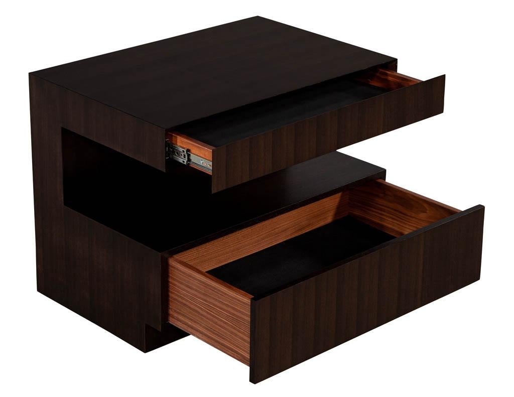 Contemporary Custom Modern Walnut Two Tier Nightstands End Tables For Sale