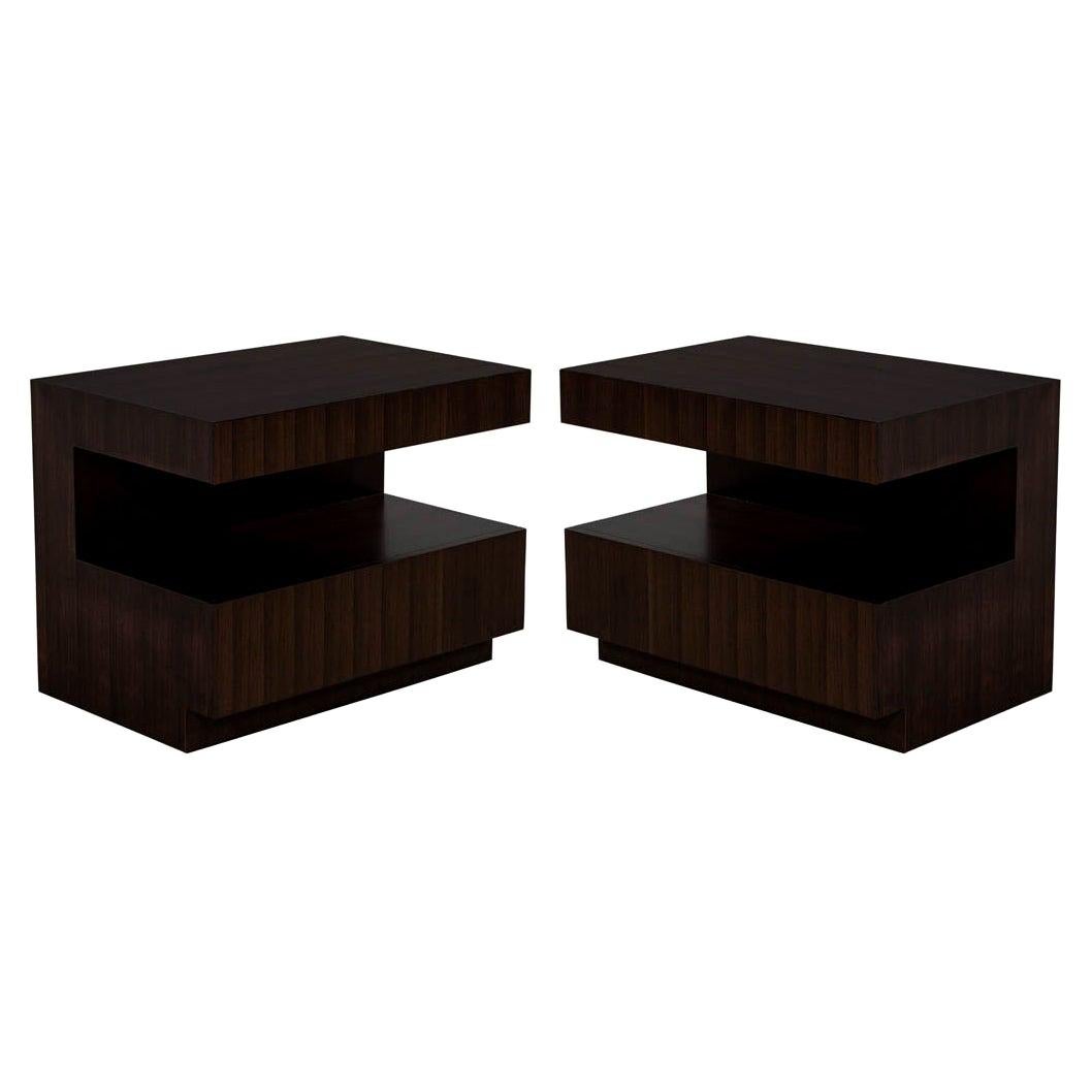 Custom Modern Walnut Two Tier Nightstands End Tables For Sale