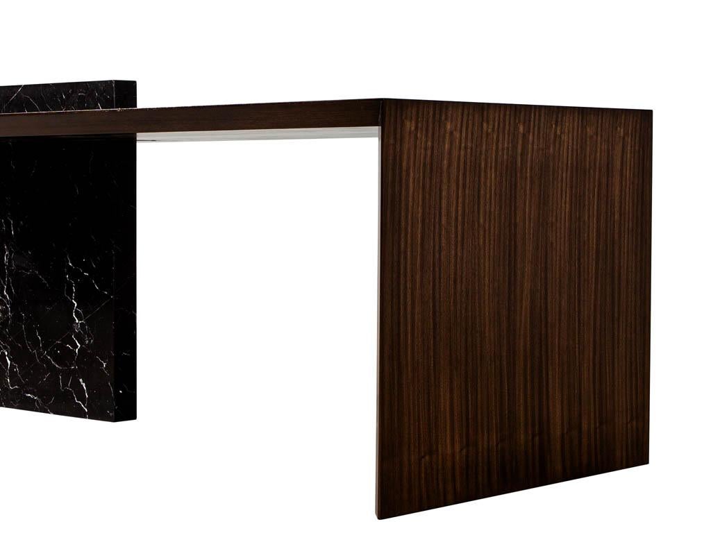 Canadian Custom Modern Waterfall Desk with Marble Accent For Sale