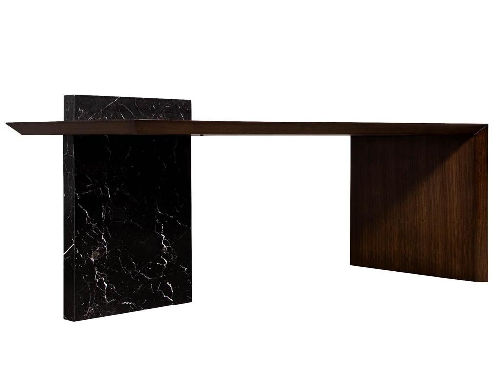 Contemporary Custom Modern Waterfall Desk with Marble Accent For Sale