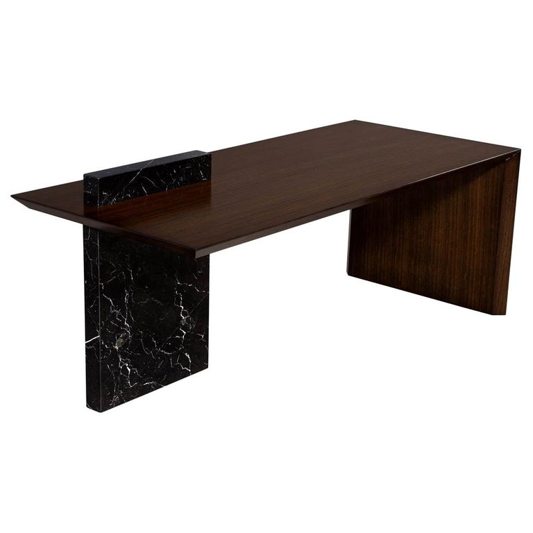 Custom Modern Waterfall Desk with Marble Accent For Sale at 1stDibs