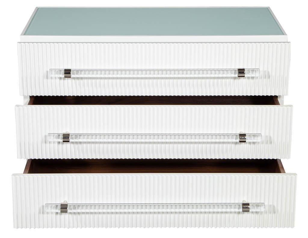 Canadian Custom Modern White Chests with Ribbed Facade For Sale