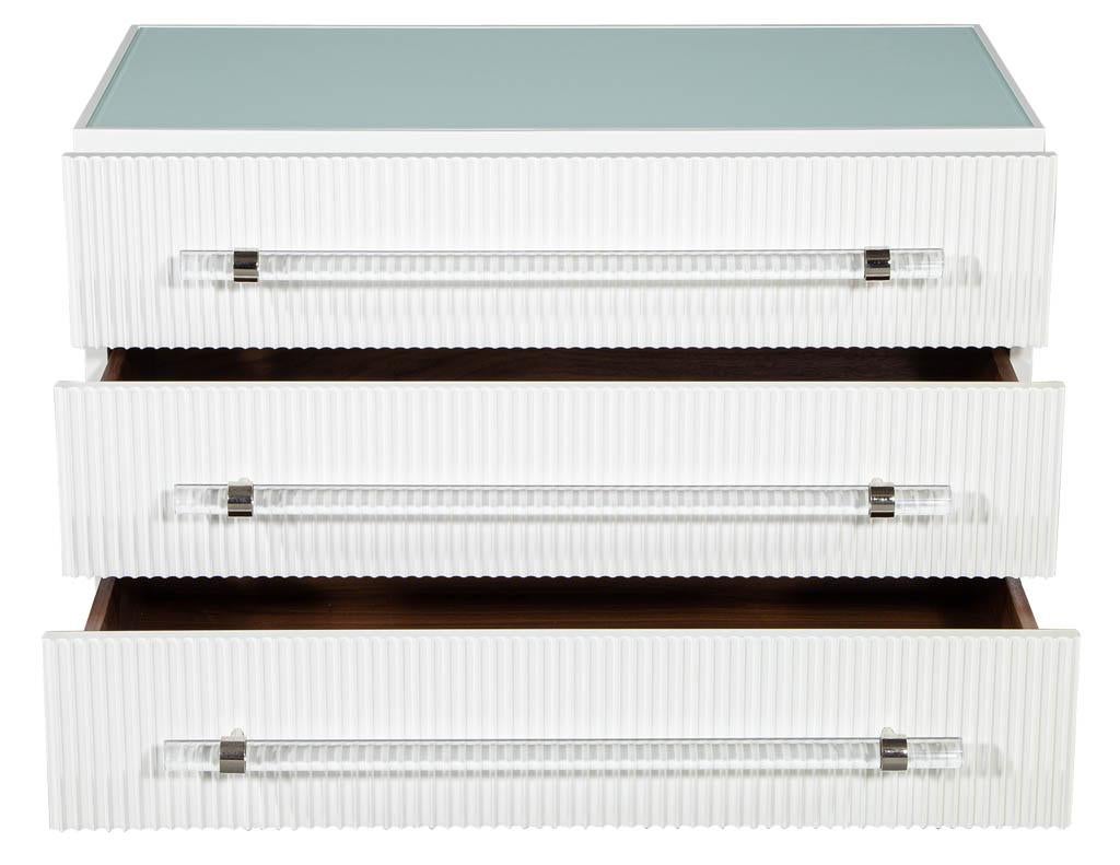Canadian Custom Modern White Chests with Ribbed Facade For Sale