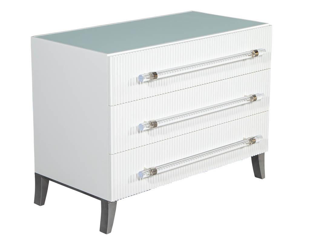 Contemporary Custom Modern White Chests with Ribbed Facade For Sale