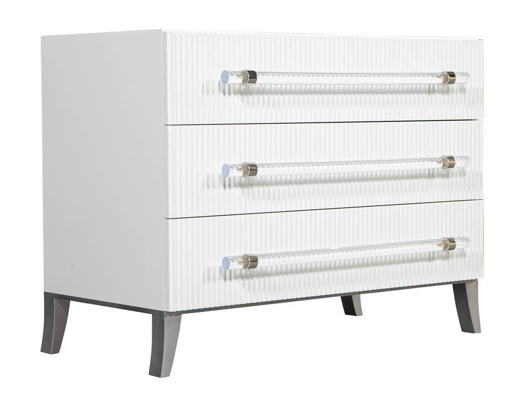Glass Custom Modern White Chests with Ribbed Facade For Sale