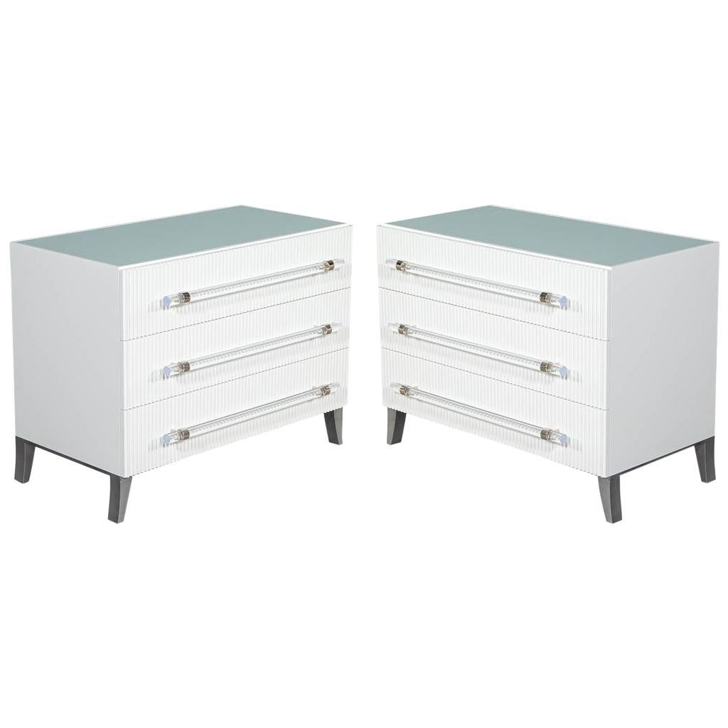 Custom Modern White Chests with Ribbed Facade For Sale