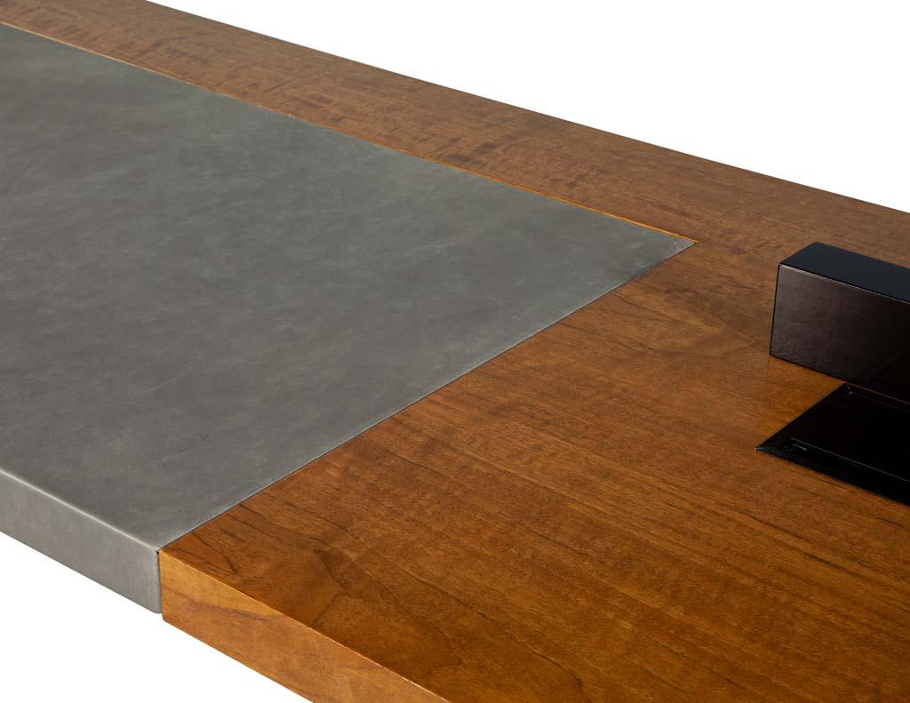 Faux Leather Custom Modern Wrapped Desk with Walnut Case by Carrocel