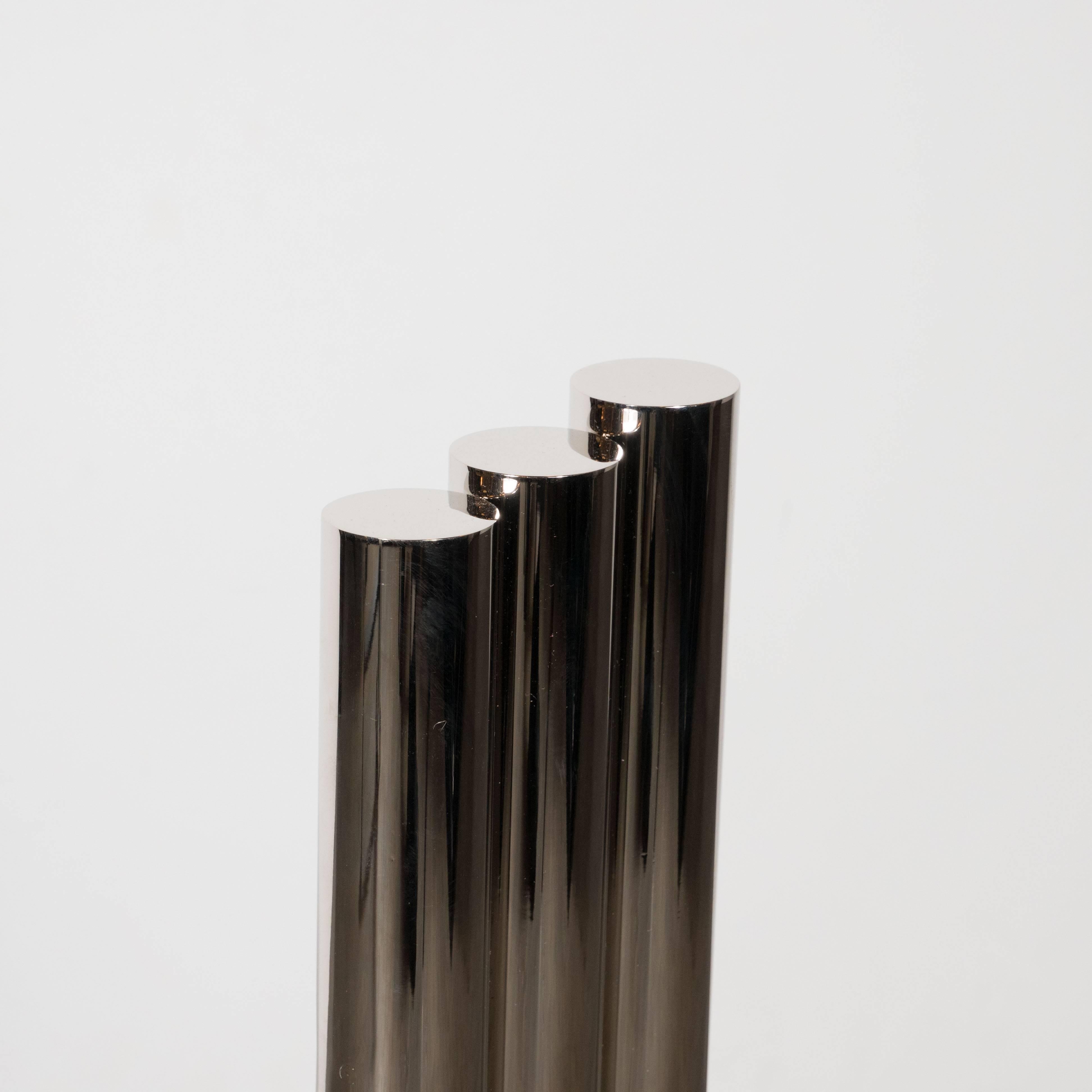 Chenets modernistes tubulaires en nickel poli sur mesure, à la manière de Karl Springer Excellent état - En vente à New York, NY