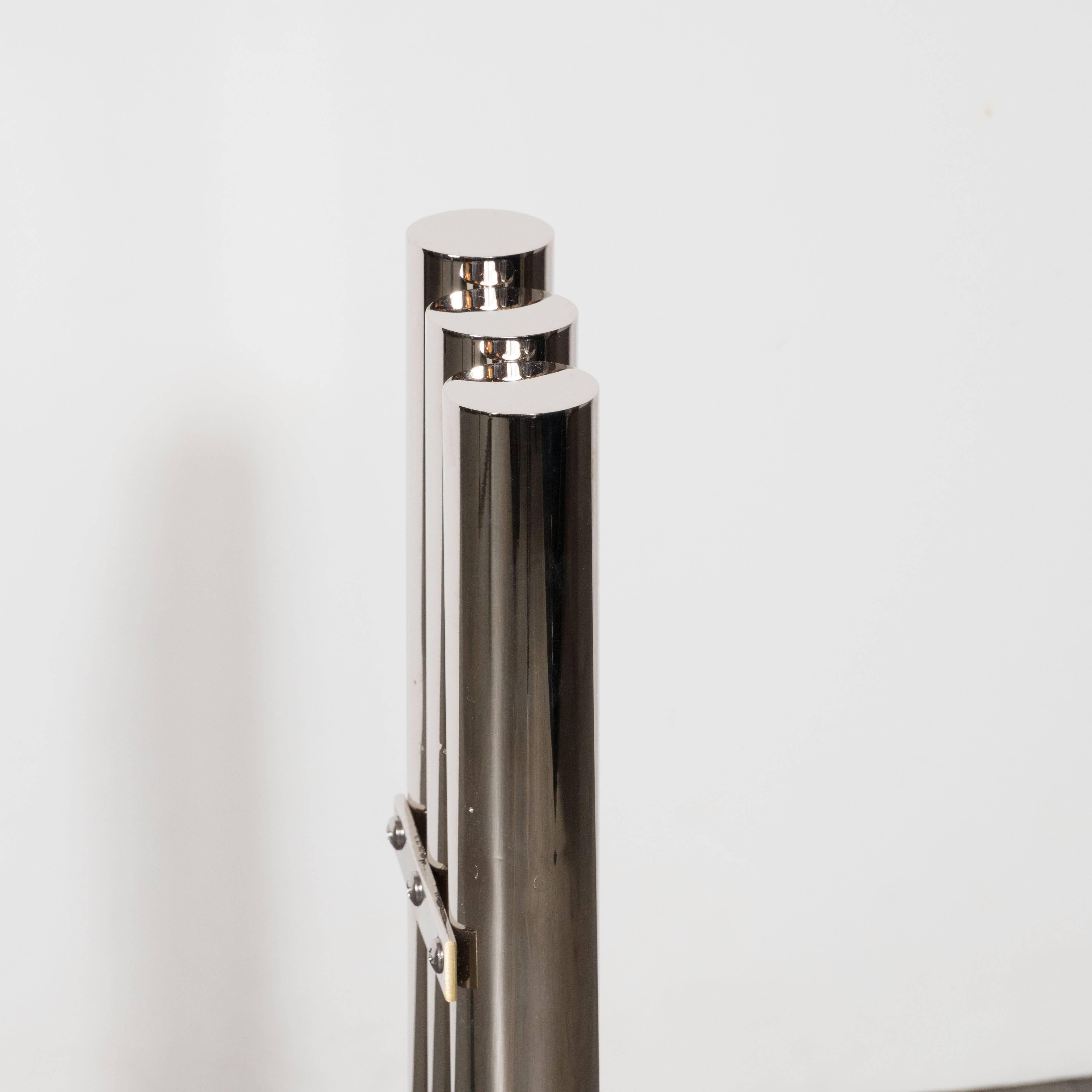 Nickel Chenets modernistes tubulaires en nickel poli sur mesure, à la manière de Karl Springer en vente