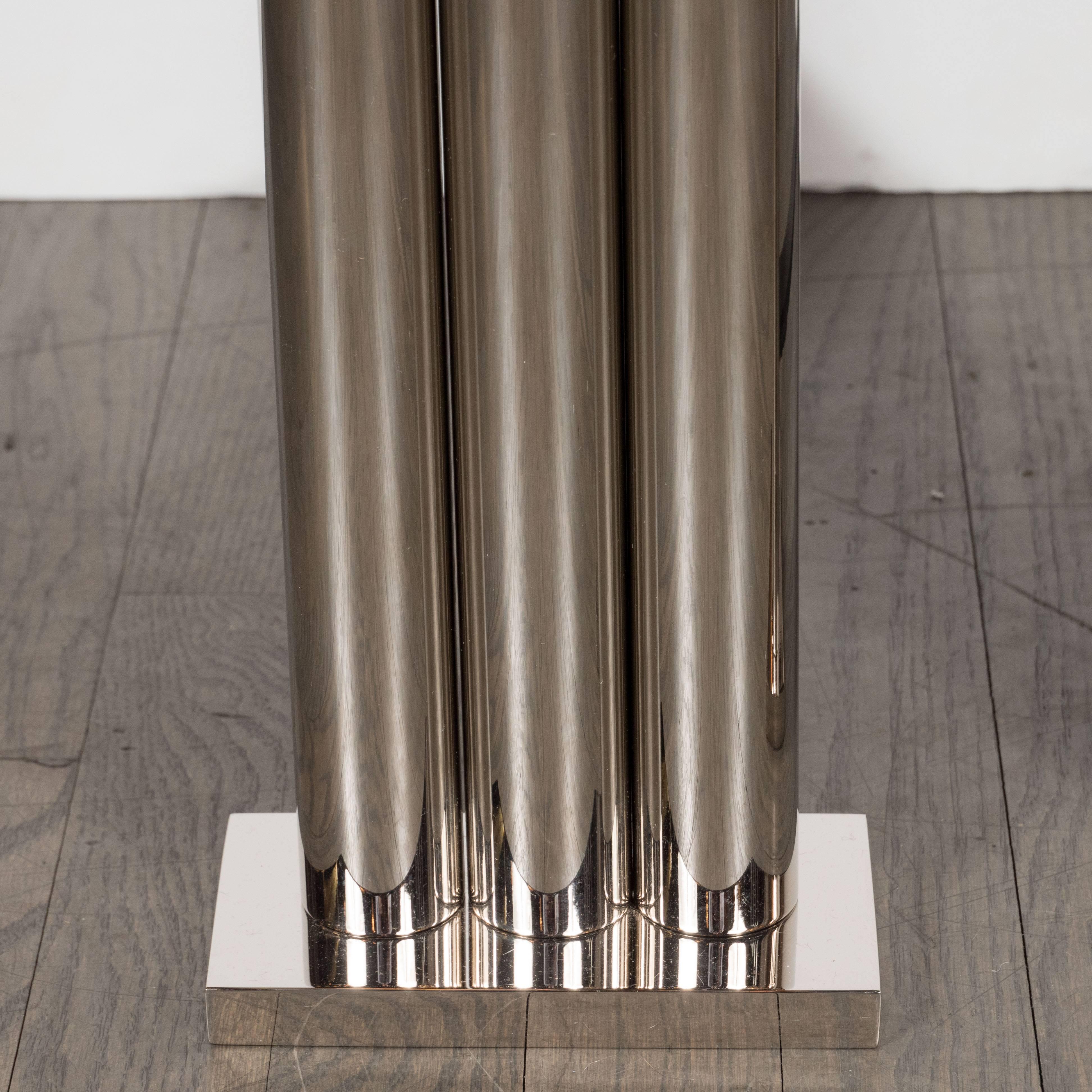 Chenets modernistes tubulaires en nickel poli sur mesure, à la manière de Karl Springer en vente 1