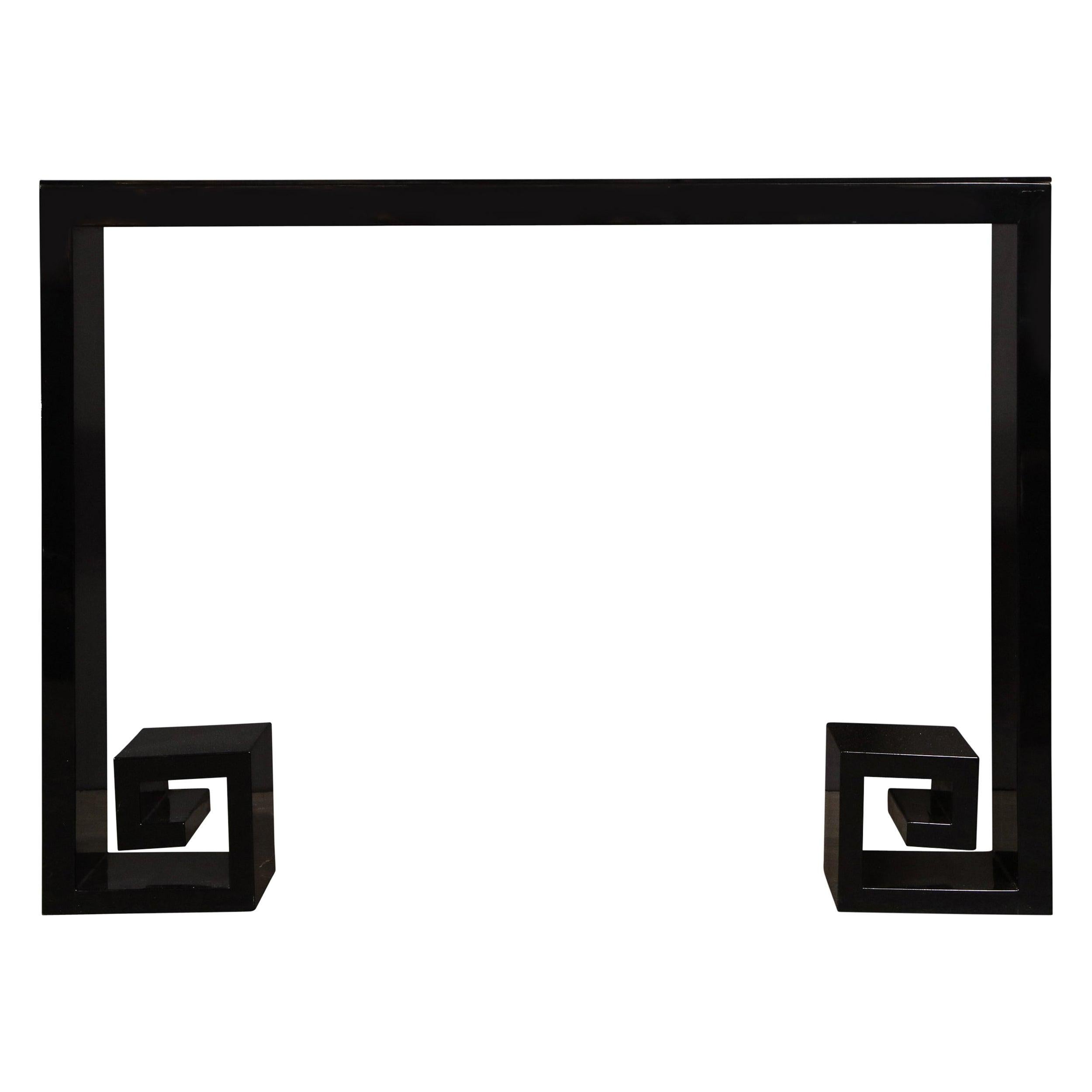 Custom Modernist Black Lacquer Console with Greek Key Detailing
